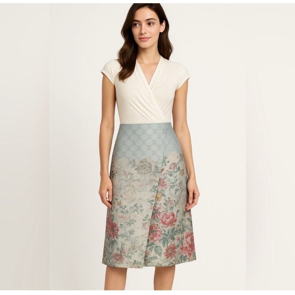 Ted Baker Macal Patchwork Faux Wrap Metallic Floral Cocktail Dress Sz 3 US8 $398